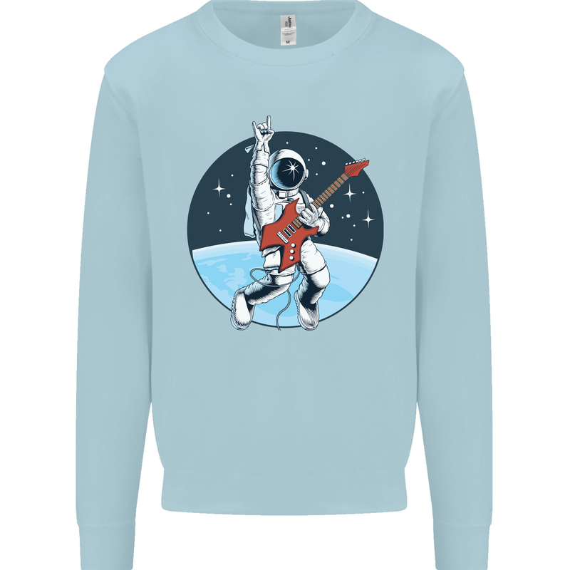 Space Rock Funny Astronaut Guitar Guitarist Kids Sweatshirt Jumper Light Blue