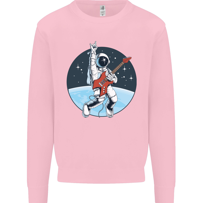 Space Rock Funny Astronaut Guitar Guitarist Kids Sweatshirt Jumper Light Pink