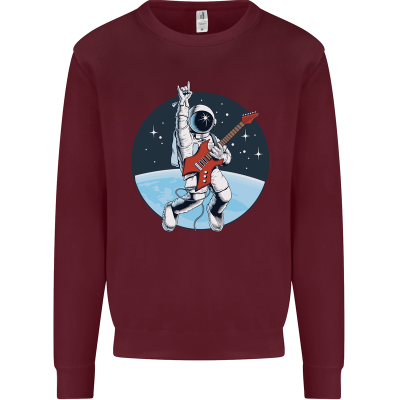 Space Rock Funny Astronaut Guitar Guitarist Kids Sweatshirt Jumper Maroon