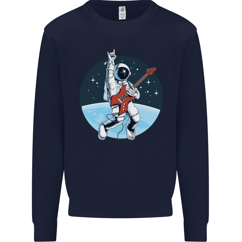 Space Rock Funny Astronaut Guitar Guitarist Kids Sweatshirt Jumper Navy Blue