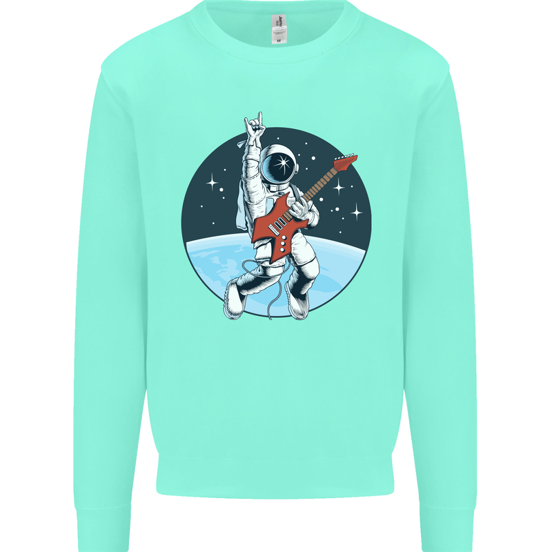 Space Rock Funny Astronaut Guitar Guitarist Kids Sweatshirt Jumper Peppermint