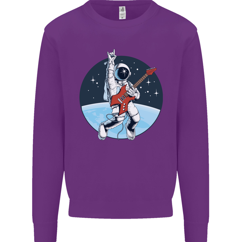 Space Rock Funny Astronaut Guitar Guitarist Kids Sweatshirt Jumper Purple