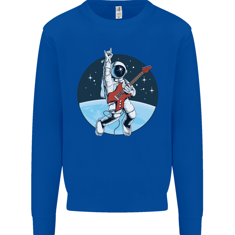 Space Rock Funny Astronaut Guitar Guitarist Kids Sweatshirt Jumper Royal Blue