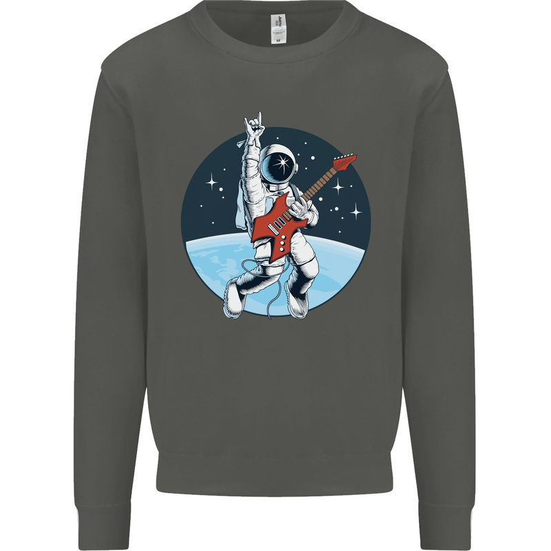 Space Rock Funny Astronaut Guitar Guitarist Kids Sweatshirt Jumper Storm Grey