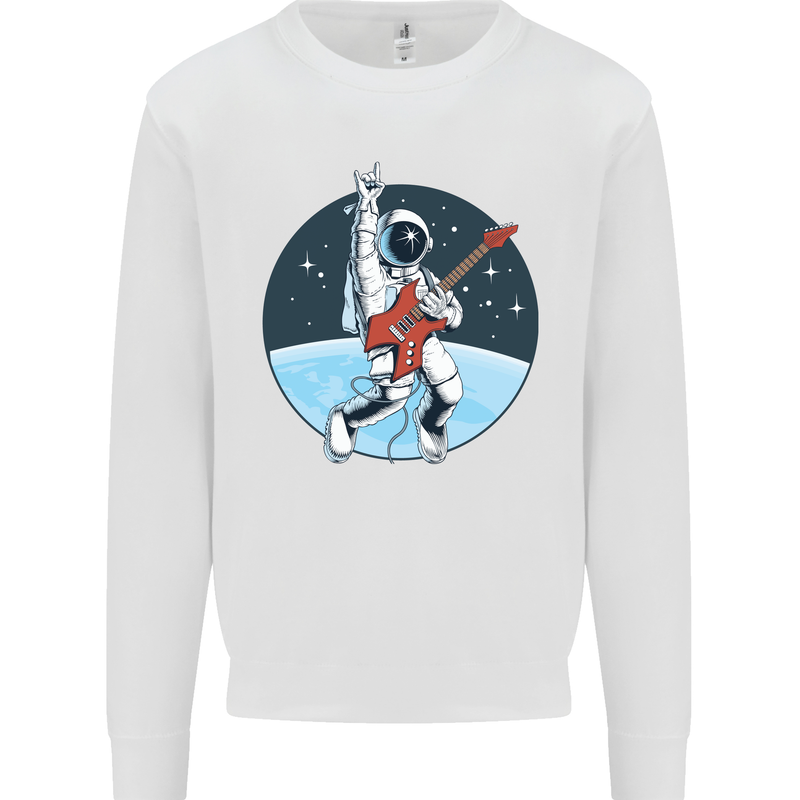 Space Rock Funny Astronaut Guitar Guitarist Kids Sweatshirt Jumper White