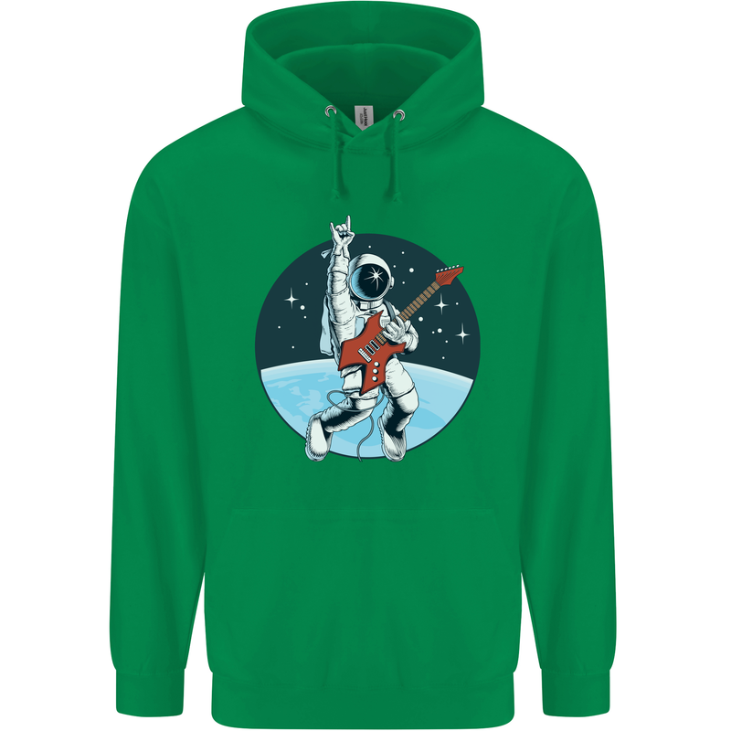 Space Rock Funny Astronaut Guitar Guitarist Mens 80% Cotton Hoodie Irish Green