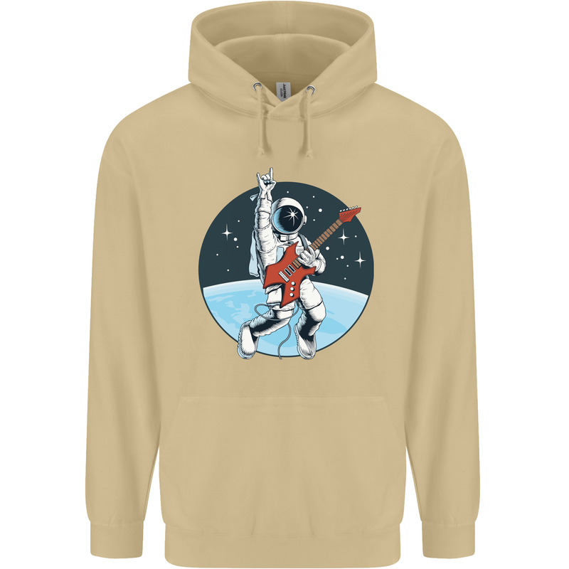 Space Rock Funny Astronaut Guitar Guitarist Mens 80% Cotton Hoodie Sand