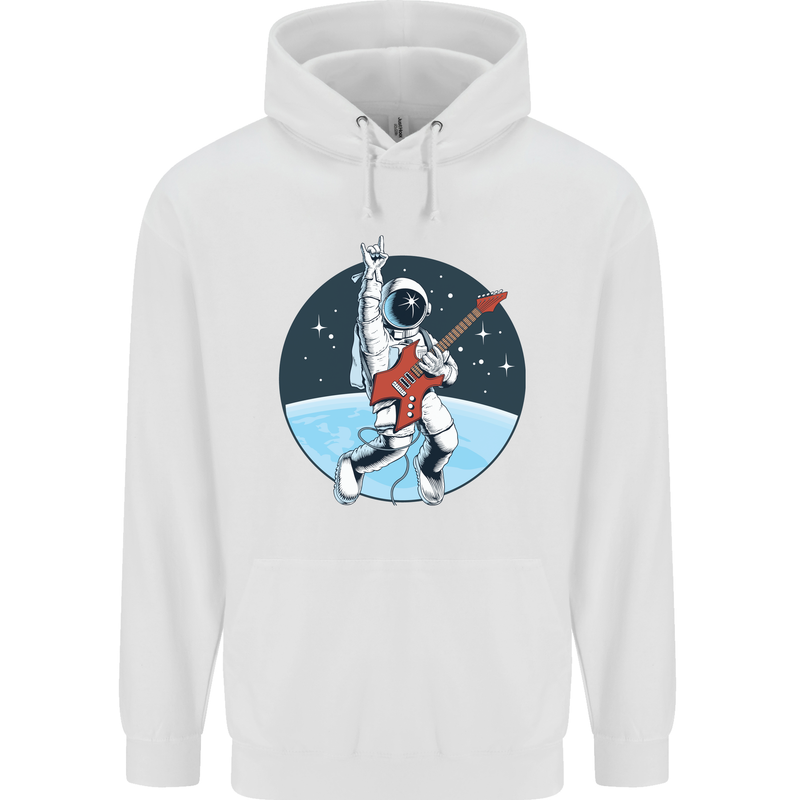 Space Rock Funny Astronaut Guitar Guitarist Mens 80% Cotton Hoodie White