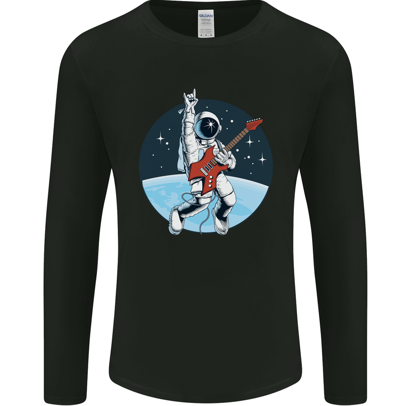 Space Rock Funny Astronaut Guitar Guitarist Mens Long Sleeve T-Shirt Black