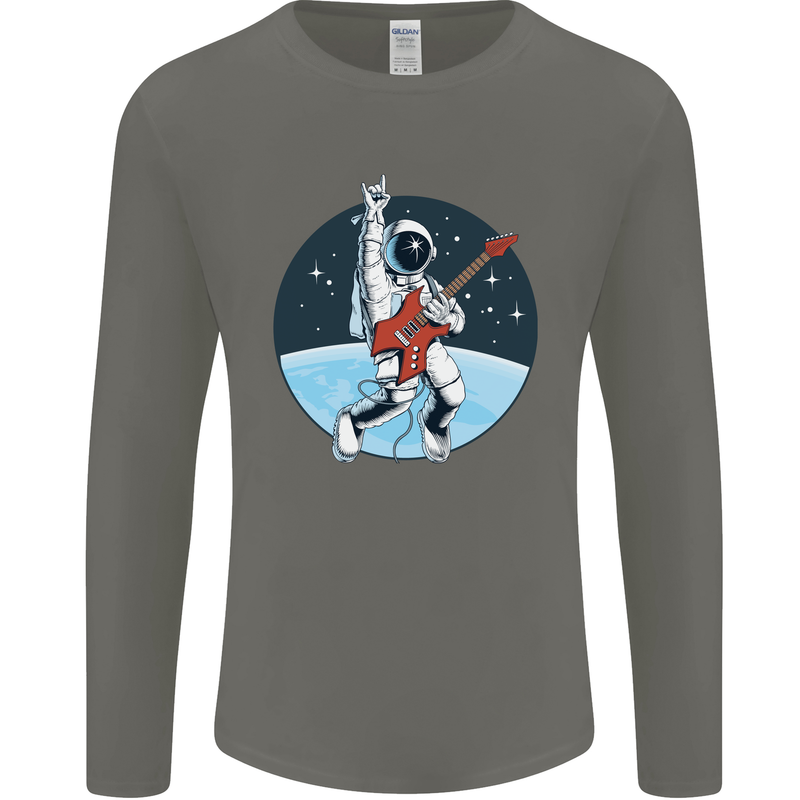 Space Rock Funny Astronaut Guitar Guitarist Mens Long Sleeve T-Shirt Charcoal