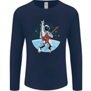 Space Rock Funny Astronaut Guitar Guitarist Mens Long Sleeve T-Shirt Navy Blue