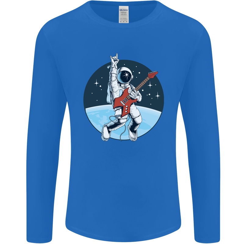 Space Rock Funny Astronaut Guitar Guitarist Mens Long Sleeve T-Shirt Royal Blue