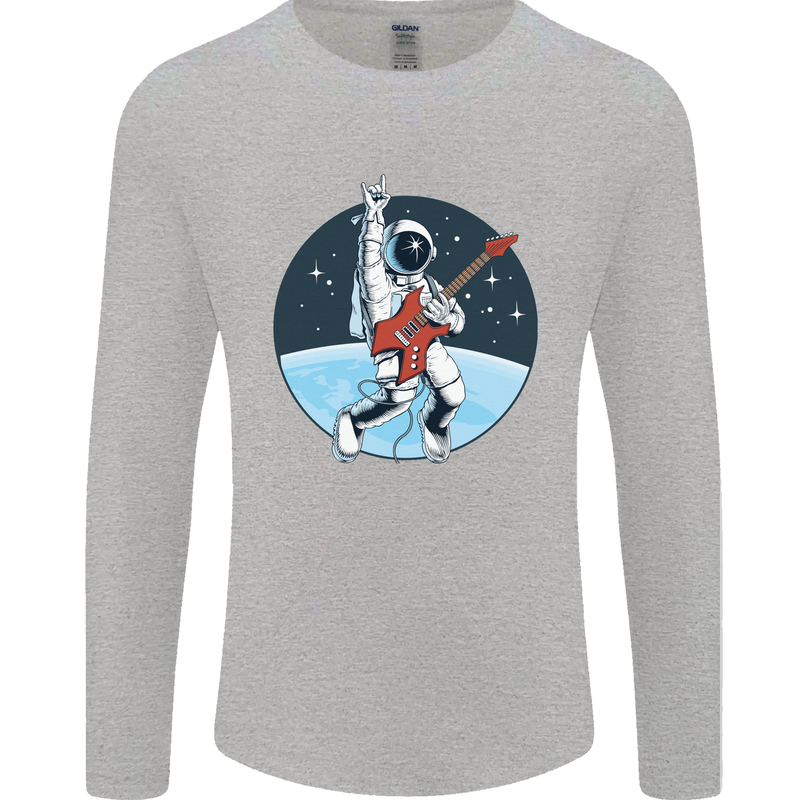 Space Rock Funny Astronaut Guitar Guitarist Mens Long Sleeve T-Shirt Sports Grey