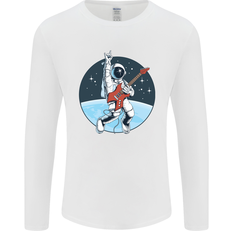 Space Rock Funny Astronaut Guitar Guitarist Mens Long Sleeve T-Shirt White