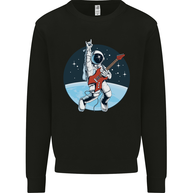 Space Rock Funny Astronaut Guitar Guitarist Mens Sweatshirt Jumper Black