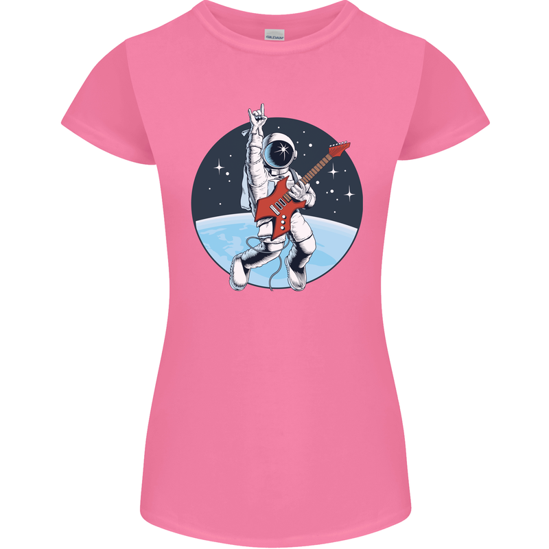 Space Rock Funny Astronaut Guitar Guitarist Womens Petite Cut T-Shirt Azalea