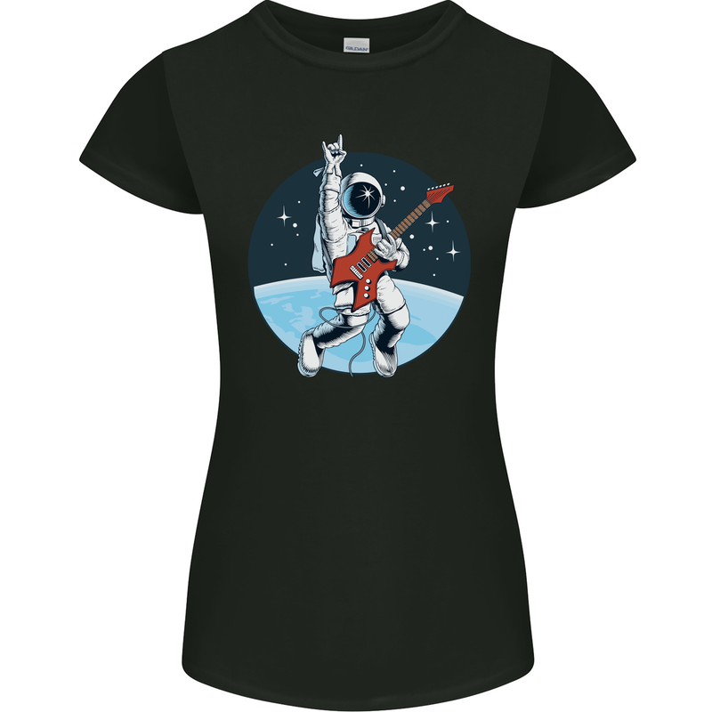 Space Rock Funny Astronaut Guitar Guitarist Womens Petite Cut T-Shirt Black