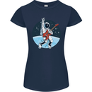 Space Rock Funny Astronaut Guitar Guitarist Womens Petite Cut T-Shirt Navy Blue