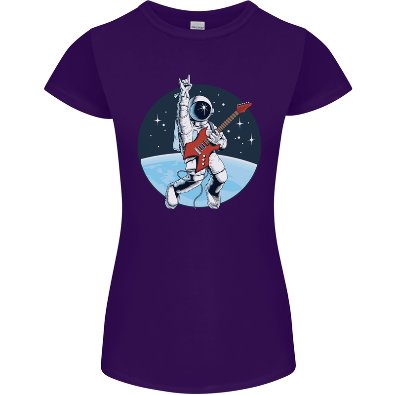 Space Rock Funny Astronaut Guitar Guitarist Womens Petite Cut T-Shirt Purple