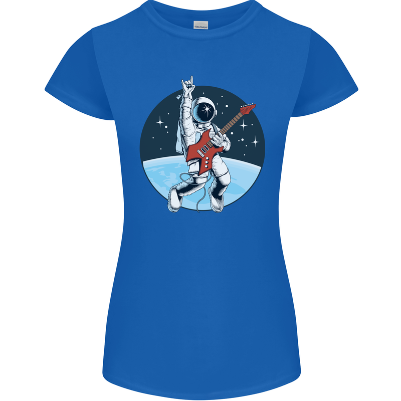 Space Rock Funny Astronaut Guitar Guitarist Womens Petite Cut T-Shirt Royal Blue