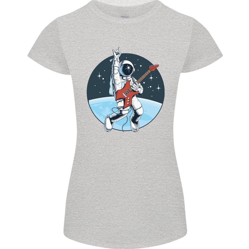 Space Rock Funny Astronaut Guitar Guitarist Womens Petite Cut T-Shirt Sports Grey