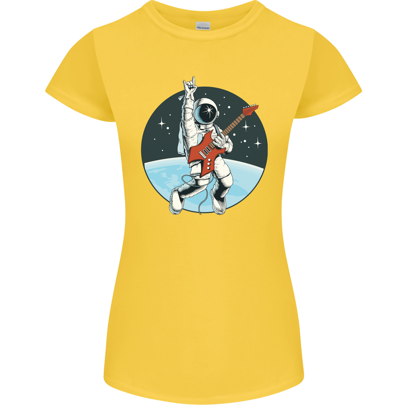 Space Rock Funny Astronaut Guitar Guitarist Womens Petite Cut T-Shirt Yellow
