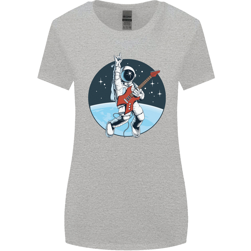 Space Rock Funny Astronaut Guitar Guitarist Womens Wider Cut T-Shirt Sports Grey