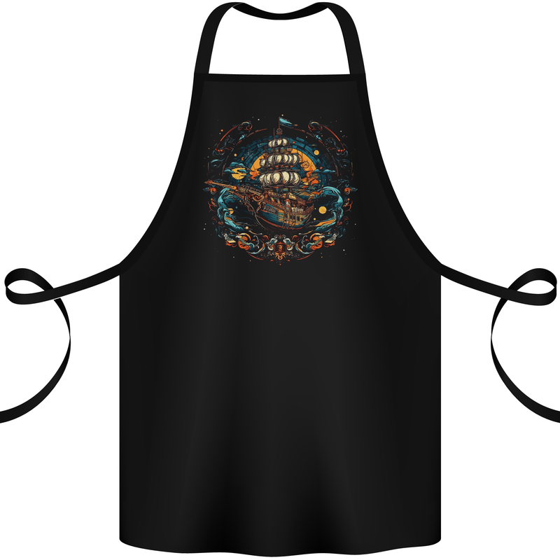 Space Ship Fantasy Boat Sailing Sailor Cotton Apron 100% Organic Black
