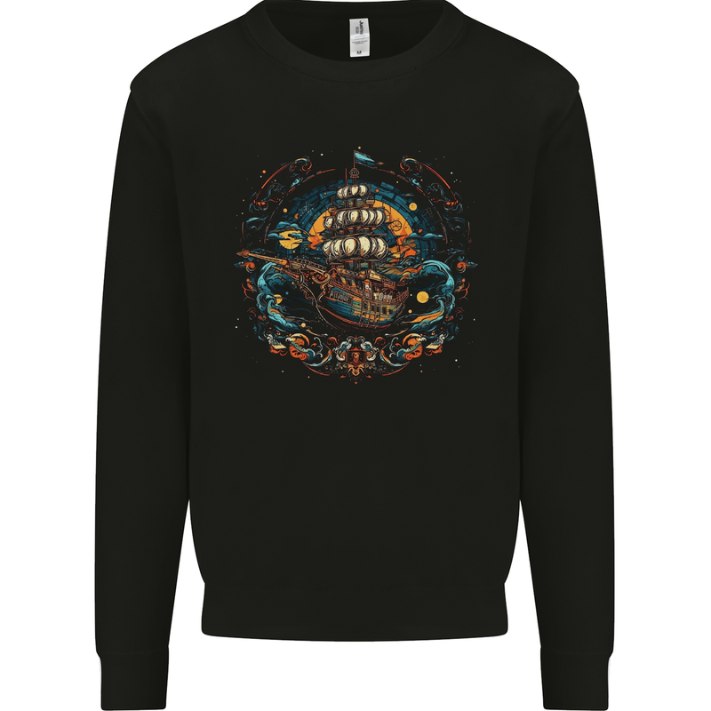 Space Ship Fantasy Boat Sailing Sailor Kids Sweatshirt Jumper Black