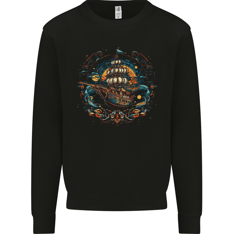 Space Ship Fantasy Boat Sailing Sailor Mens Sweatshirt Jumper Black