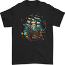 Space Ship Fantasy Galleon Sailing Sailor Mens Gildan Cotton T-Shirt Black