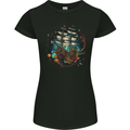 Space Ship Fantasy Galleon Sailing Sailor Womens Petite Cut T-Shirt Black