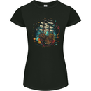 Space Ship Fantasy Galleon Sailing Sailor Womens Petite Cut T-Shirt Black