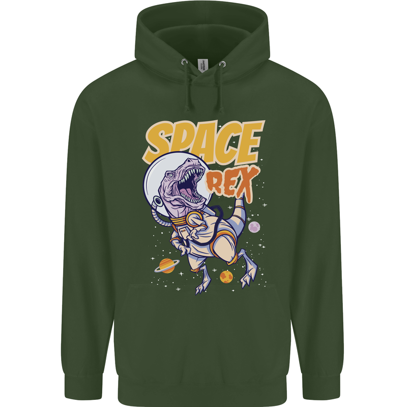 Space T-Rex Dinosaur Dino Astronaut Childrens Kids Hoodie Forest Green
