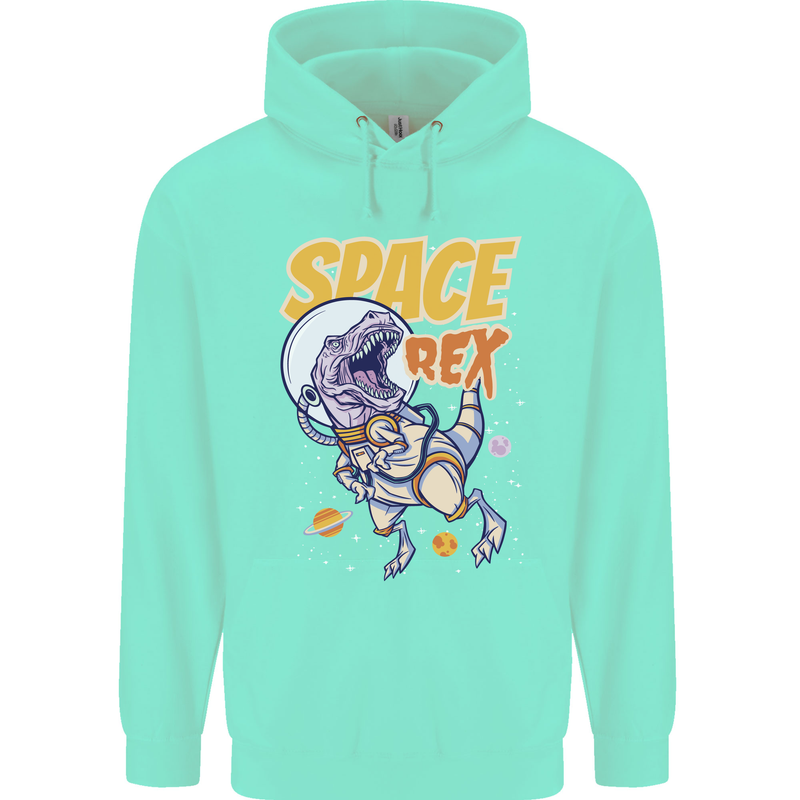 Space T-Rex Dinosaur Dino Astronaut Childrens Kids Hoodie Peppermint