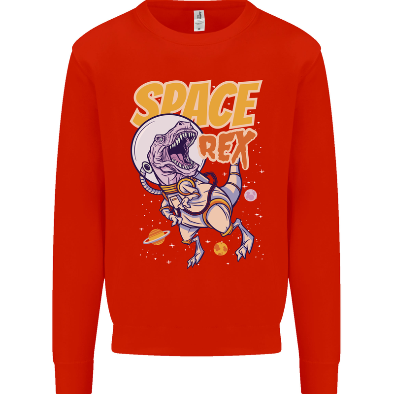 Space T-Rex Dinosaur Dino Astronaut Mens Sweatshirt Jumper Bright Red