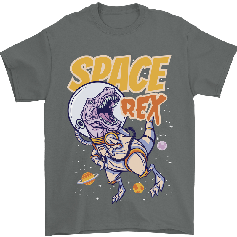 Space T-Rex Dinosaur Dino Astronaut Mens T-Shirt Cotton Gildan Charcoal