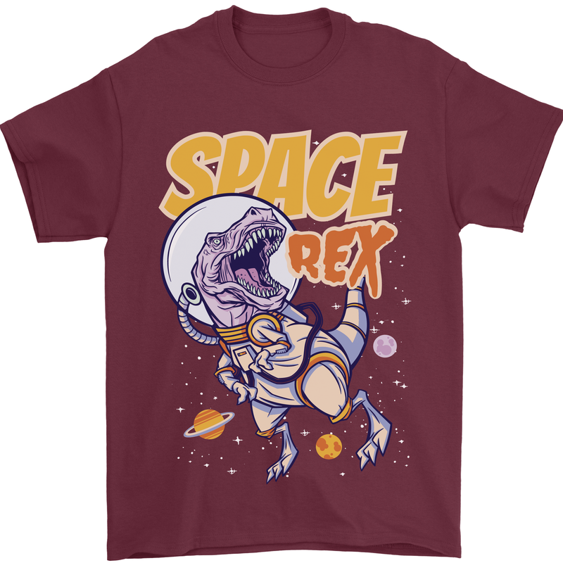 Space T-Rex Dinosaur Dino Astronaut Mens T-Shirt Cotton Gildan Maroon