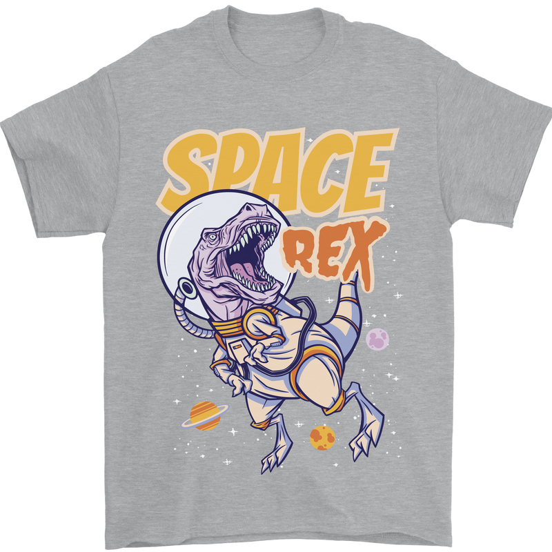 Space T-Rex Dinosaur Dino Astronaut Mens T-Shirt Cotton Gildan Sports Grey