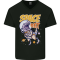 Space T-Rex Dinosaur Dino Astronaut Mens V-Neck Cotton T-Shirt Black