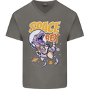 Space T-Rex Dinosaur Dino Astronaut Mens V-Neck Cotton T-Shirt Charcoal