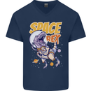 Space T-Rex Dinosaur Dino Astronaut Mens V-Neck Cotton T-Shirt Navy Blue