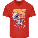 Space T-Rex Dinosaur Dino Astronaut Mens V-Neck Cotton T-Shirt Red