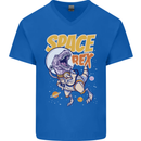 Space T-Rex Dinosaur Dino Astronaut Mens V-Neck Cotton T-Shirt Royal Blue