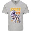 Space T-Rex Dinosaur Dino Astronaut Mens V-Neck Cotton T-Shirt Sports Grey