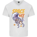 Space T-Rex Dinosaur Dino Astronaut Mens V-Neck Cotton T-Shirt White