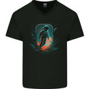 Space Traveller Astronaut Outer Planets Mens V-Neck Cotton T-Shirt Black
