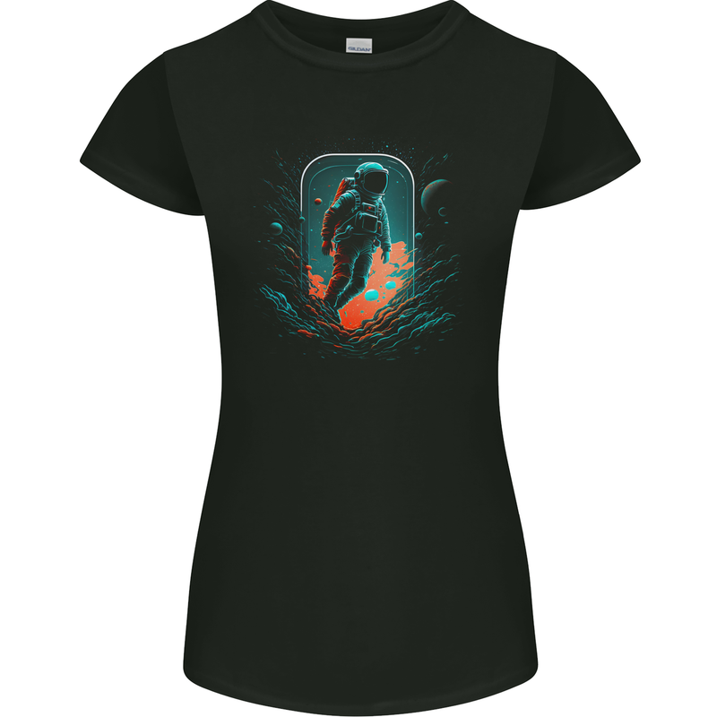 Space Traveller Astronaut Outer Planets Womens Petite Cut T-Shirt Black