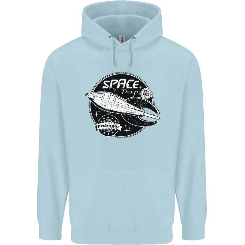 Space Trip Rocket Ship Astronaut Mens 80% Cotton Hoodie Light Blue