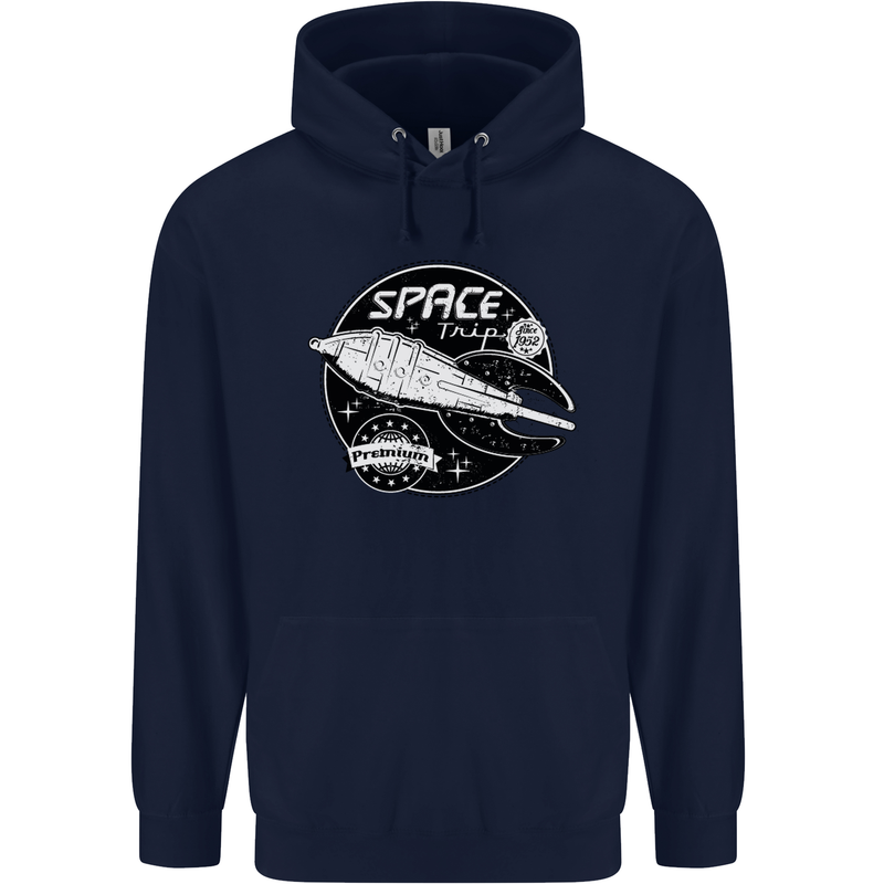 Space Trip Rocket Ship Astronaut Mens 80% Cotton Hoodie Navy Blue